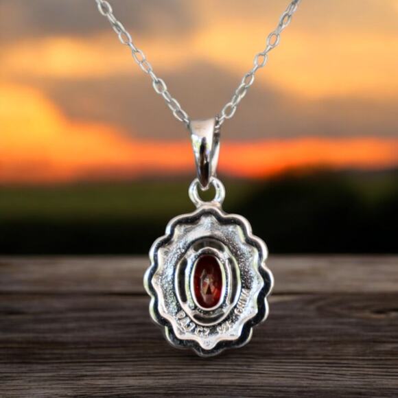 Red Cubic Zirconia Pendant Necklace 925 Sterling Silver January July Birthday - Picture 3 of 4